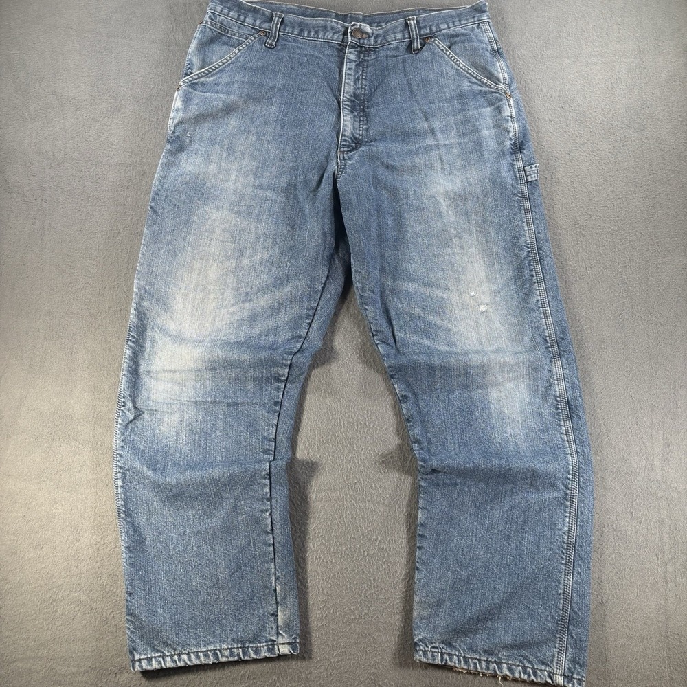 Y2K Wrangler Fleece Lined Jeans Men's 38x32 (Fits 37x31) Faded Distressed Denim